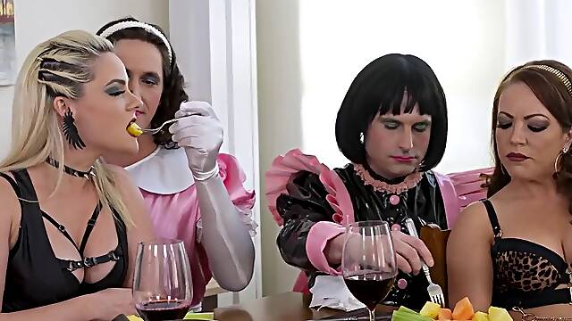 Trans Mistress Carmen Valentina and Goddess Lisey Sweet Endure Massive Cock Gangbang with Explosive