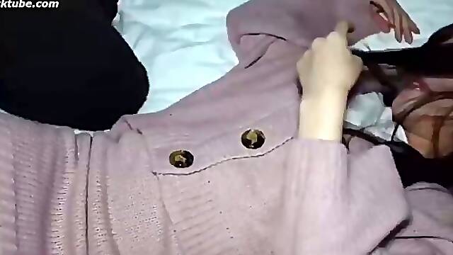 Korean brunette is making her first porn video for money and moaning from pleasure while cumming