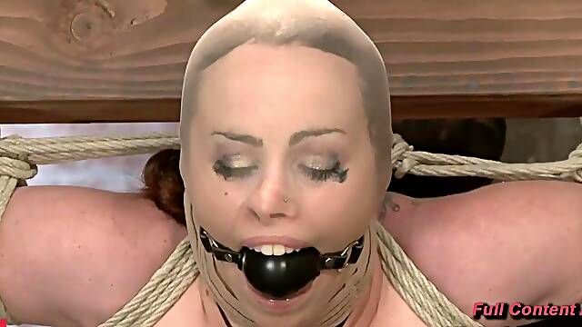 Bimbo Bella Rossi gets wrecked by Claire Adams crotch rope caning clamps vibrator and suspension