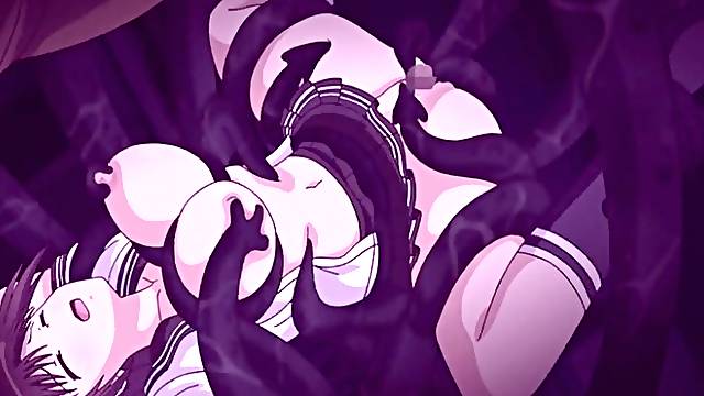 Japanese anime coeds group tentacles drilled