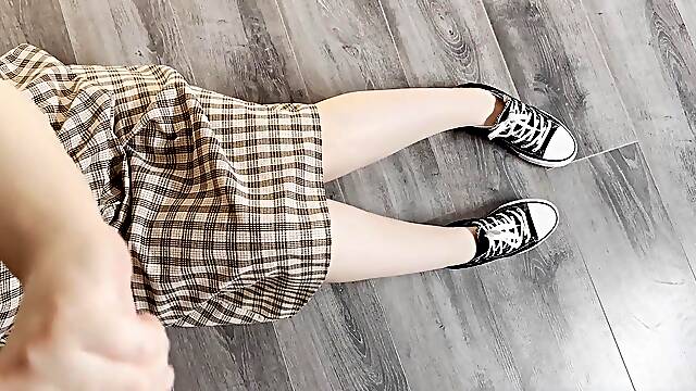 Big booty teen gives shoejob and cfnm action