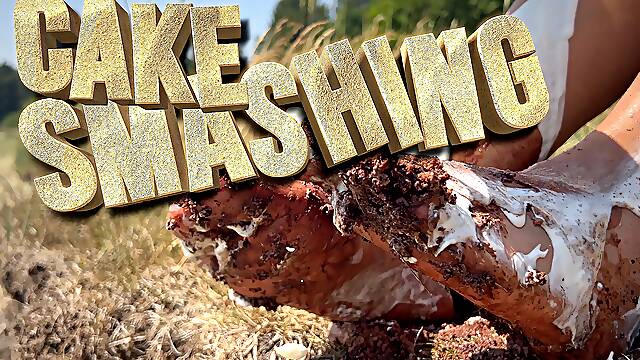 Smashing a cake with my feet