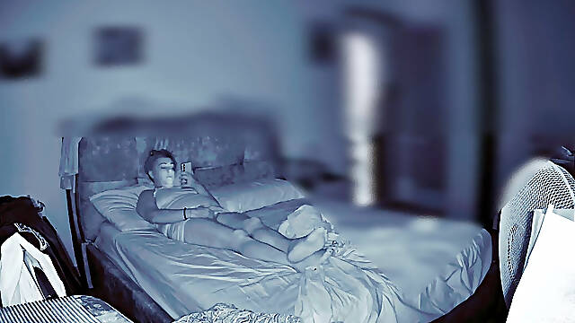 Wife Secretly Masturbates in the Room While Her Husband Is at Home and Watches Her